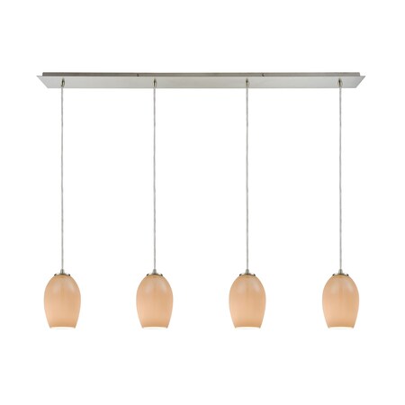 Elk Lighting Villiska 4-Lght Linear Pendant in Satin Nckl w/Peach Blown Glass 10930/4LP